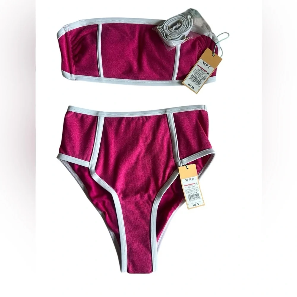 Brand New Kona Sol Two-Piece Bikini Swimsuit - Pink & White - Size XS